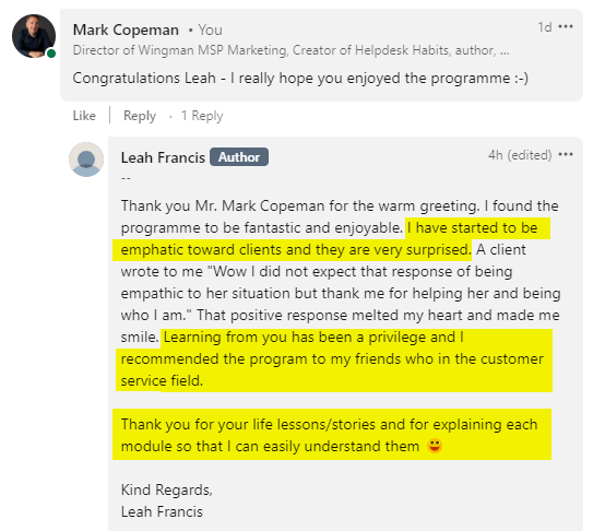 Leah Francis's post about Helpdesk Habits